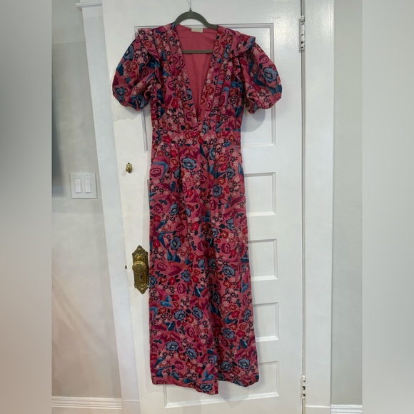 Farm Rio Floral V-Neck Wide-Leg Jumpsuit in Pink & Blue - Picture 3 of 7